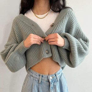 Oak + Fort Cardigan with Oversized Sleeves